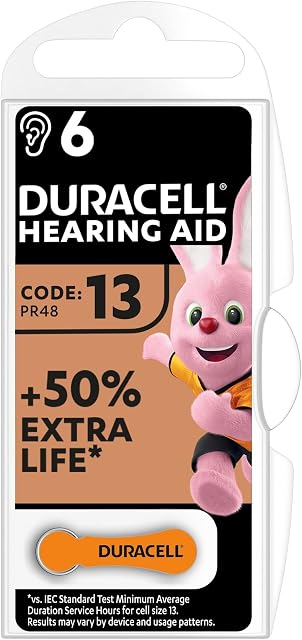 Duracell 96077566 Hearing Aid Batteries Size 13, Pack of 6