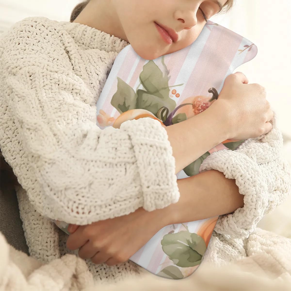 Hot Water Bottle with Soft Cover,2L Watercolor Pumpkin Hot Water Bag for Hot and Cold Compress, Hand Feet Warmer, Oil Painting Pumpkin Rubber Hot or Cold Water Bottle Halloween Christmas Decorations