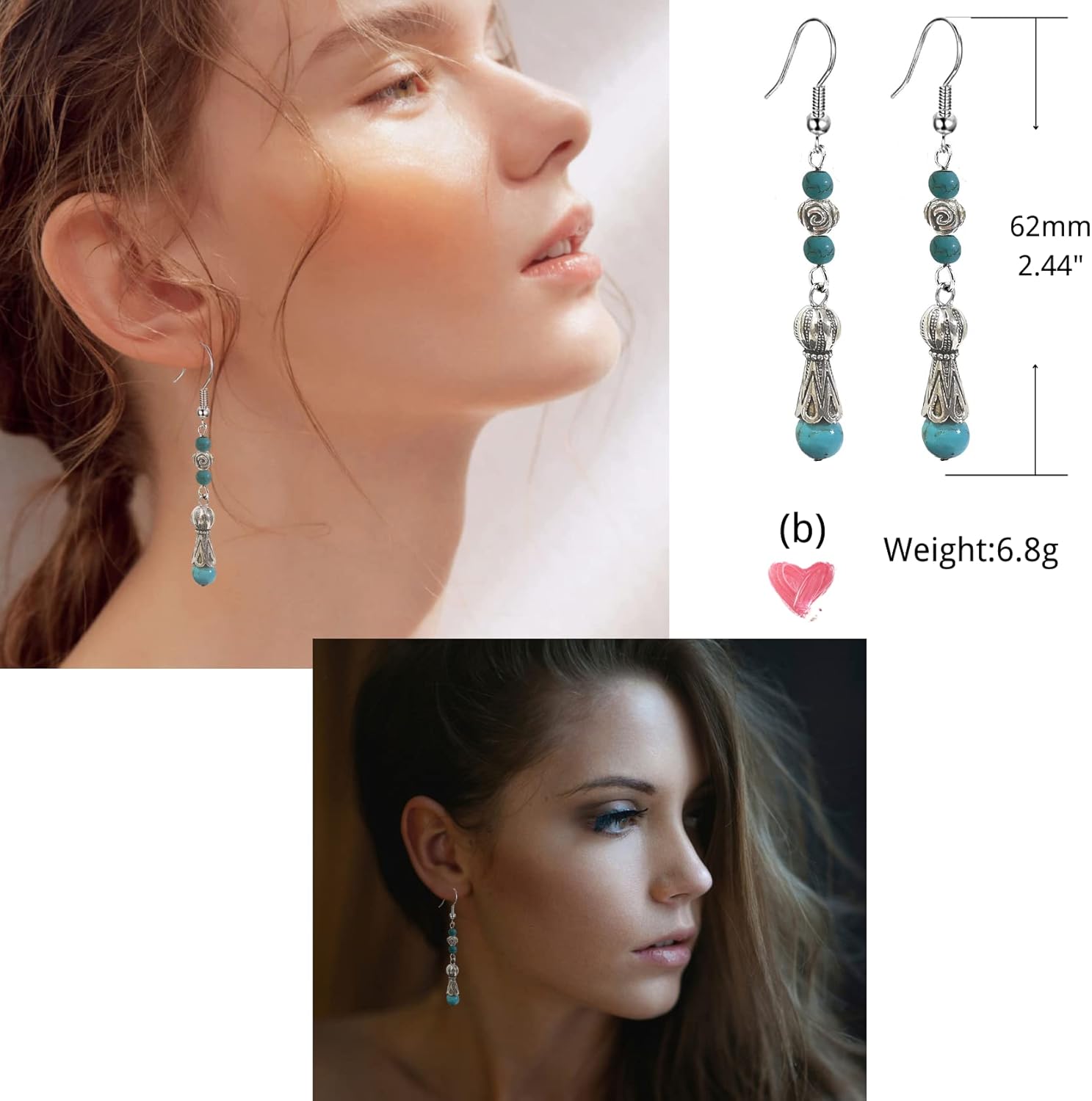 6 Pairs Boho Earrings for Women Vintage Metal Tassel Dangle Earrings Bohemian Cubic Zirconia Elegant Jewelry Set - Image 3