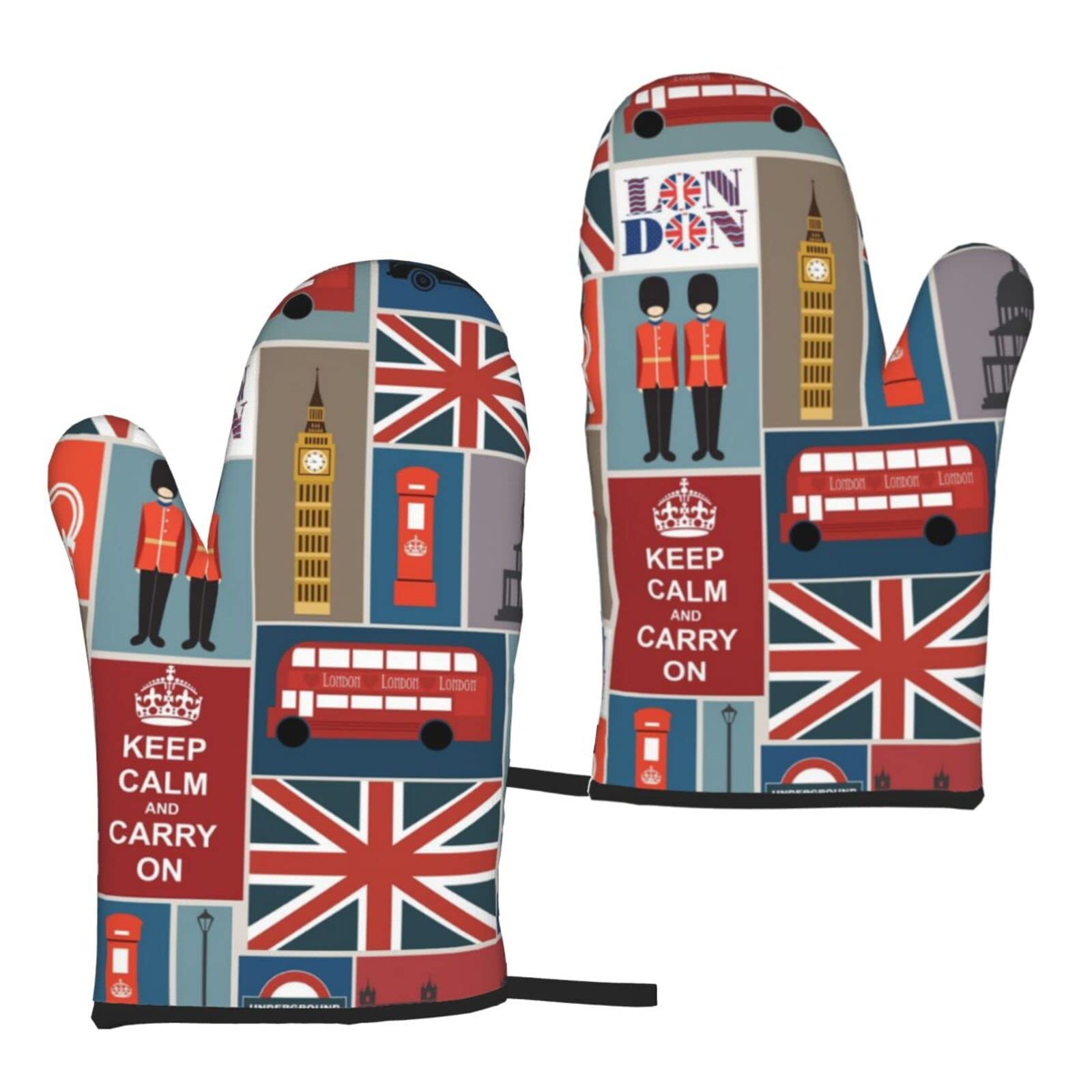 Wioske England Symbols Heat Resistant Oven Gloves Sets Of 2 - Printed Kitchen Non-Slip Microwave Oven Mitts 1 Pair For Baking Cooking Bbq