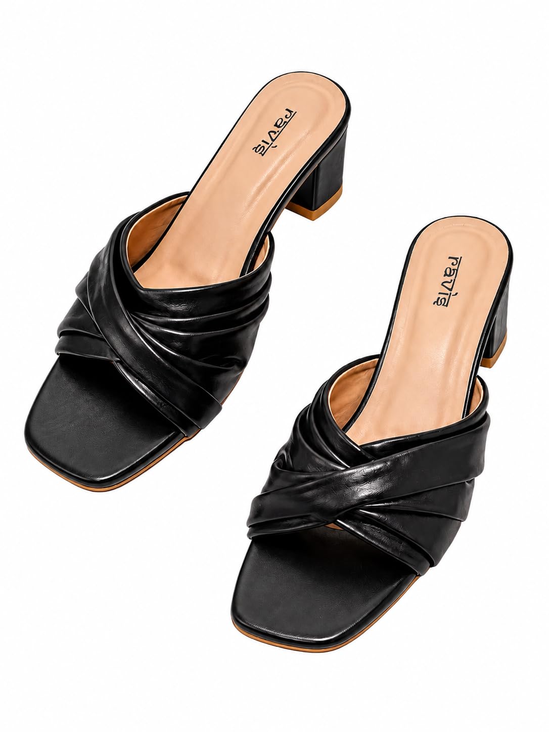 ravis Women’s Square Toe Slip-On Block Heel Sandals with Twisted Cross Straps-picture-1