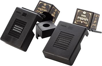 SUPER STAM Plastic Tefillin Boxes Case with metal plate and Plastic Tefillin Mirror set of 2 shel rosh and Shel Yad For Righty to be worn on your Left hand (Black And Gold RASHI, 35)