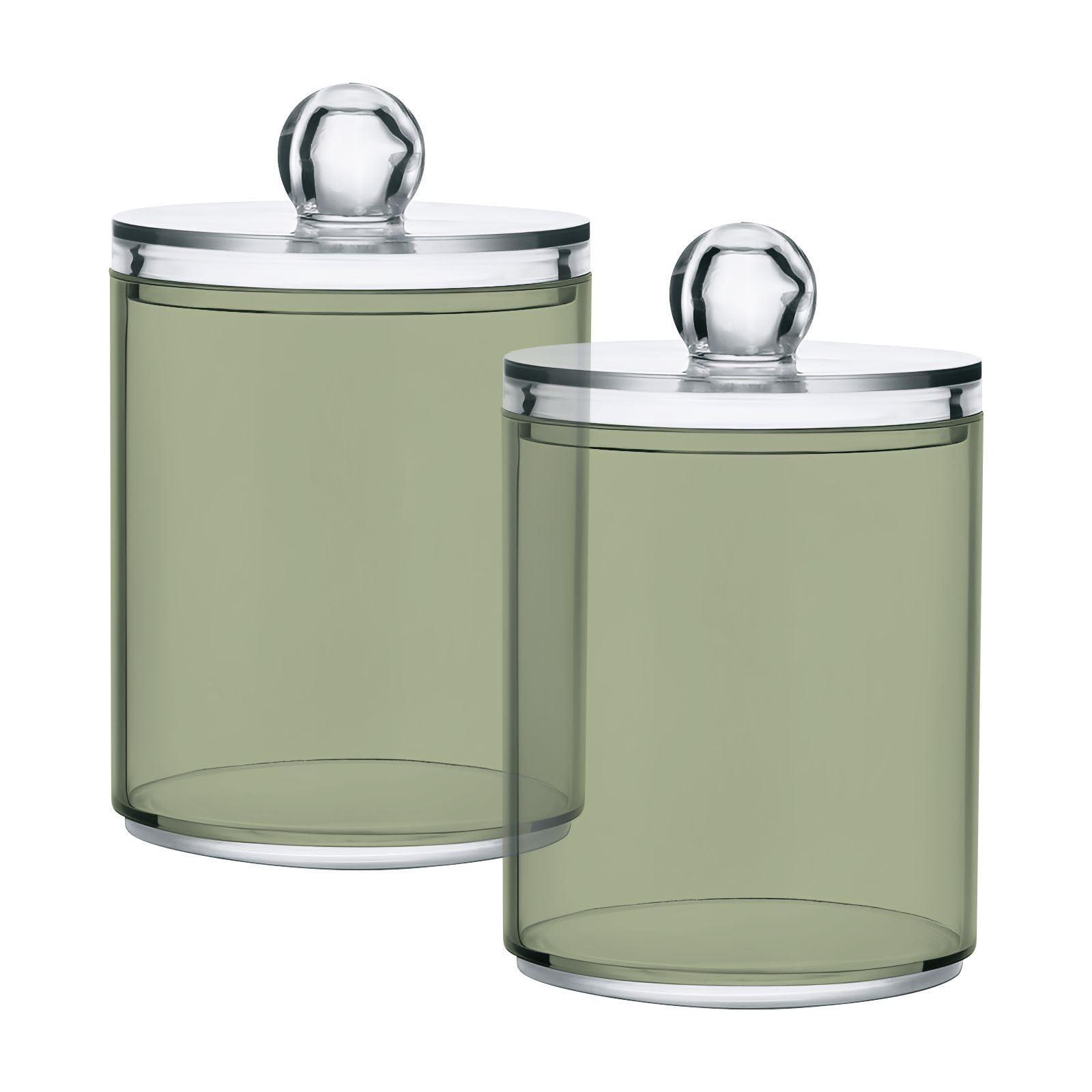 Ewusp Sage Green Qtip Holder 2 PCS Clear Plastic Apothecary Jars with Lid Cotton Pad Holder Dispenser Cotton Bud Holder Bathroom Storage Container Makeup Organizer