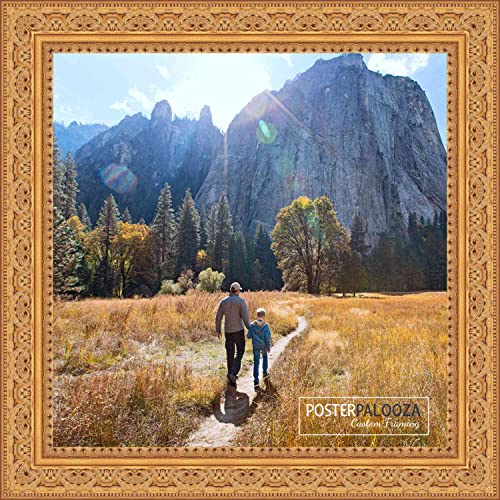 Poster Palooza 22X22 Ornate Gold Wood Picture Square Frame - Picture Frame Includes Uv Acrylic, Foam Board Backing, & Hanging Hardware! #TOP2