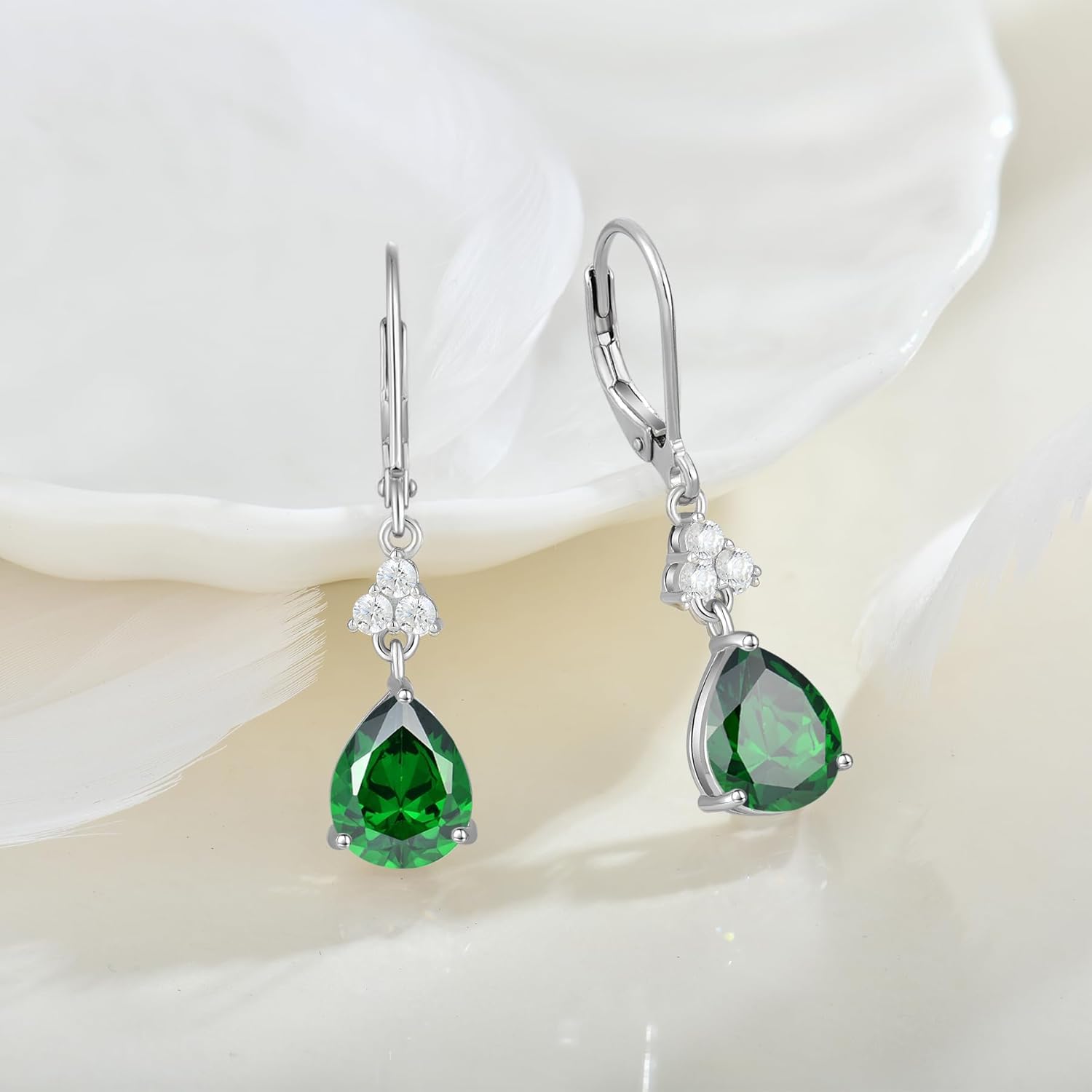 Women 925 Sterling Silver Birthstone Teardrop Dangle Drop Leverback Earrings with 5A Cubic Zirconia for Her - Image 5