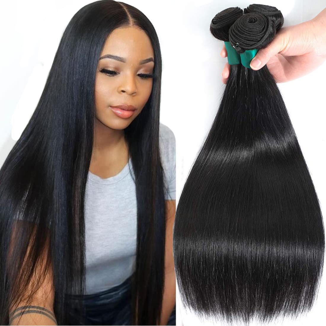 Hair Weaves (22 24 26) 3 Bundles Malaysian Remy Human Hair Straight Hair 100% Unprocessed Malaysian Virgin Human Hair Weaves Straight Hair Bundles Extensions Natural Black Color Hair Malaysian