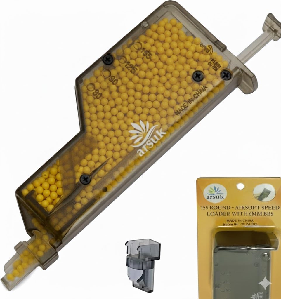 ARSUK Airsoft Speed Loader with Adapter for 6mm bb Pellets, Paintball Magazine Fast Quick Loading Airsoft Tool Accessory for 155 Rounds