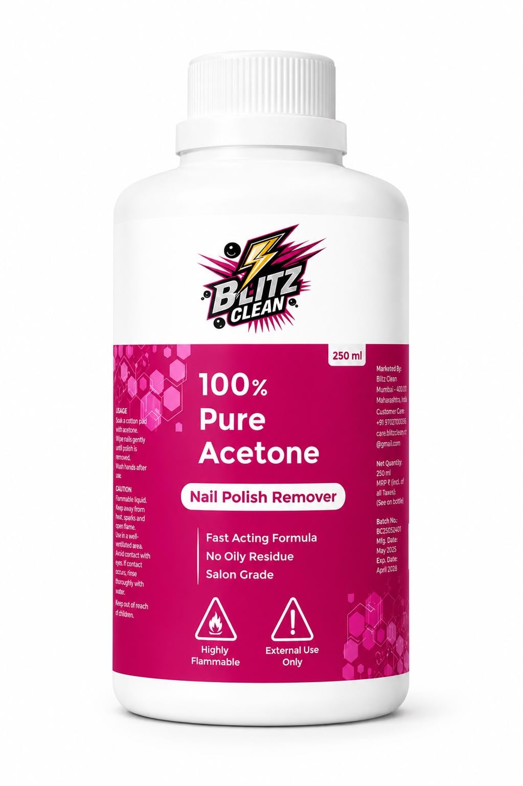 Blitz Clean Acetone | Nail Polish Remover | Cleaning Glass Remover | Remove Paint And Stuff Marks | Clear | (250 ML)-image-7