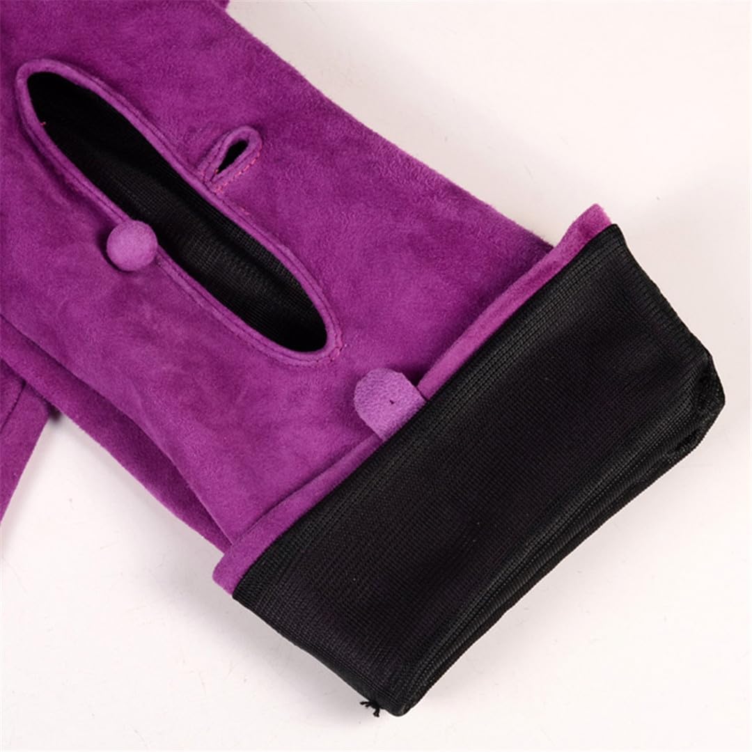 Wvapzxx Manoplas De Gamuza Para Mujer Guantes Largos Con Botones De Muñeca Finos De Cuero Genuino De Primavera