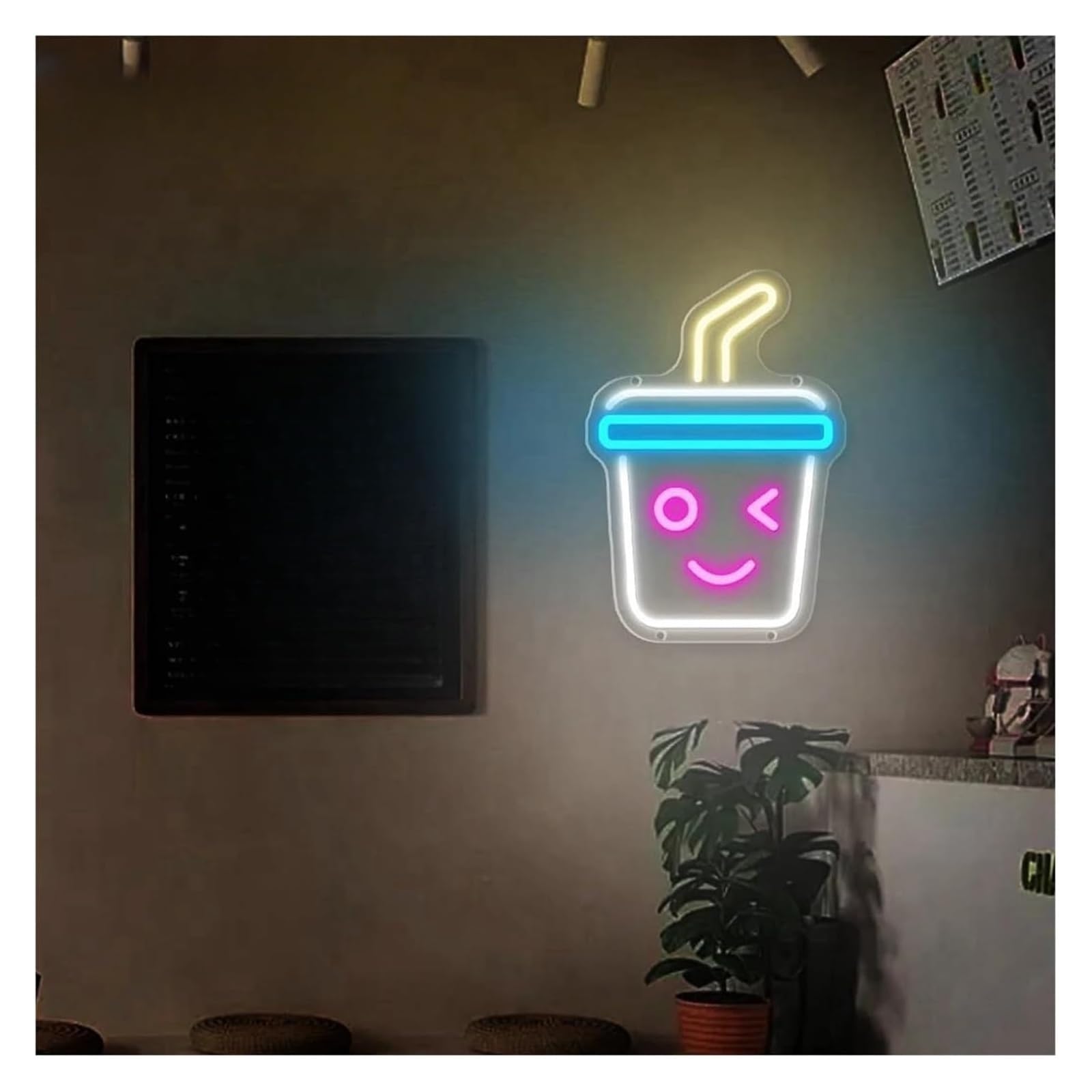 lampe au néon Décoration lumineuse LED néon en forme de tasse bubble tea pour enseigne magasin produits laitiers café