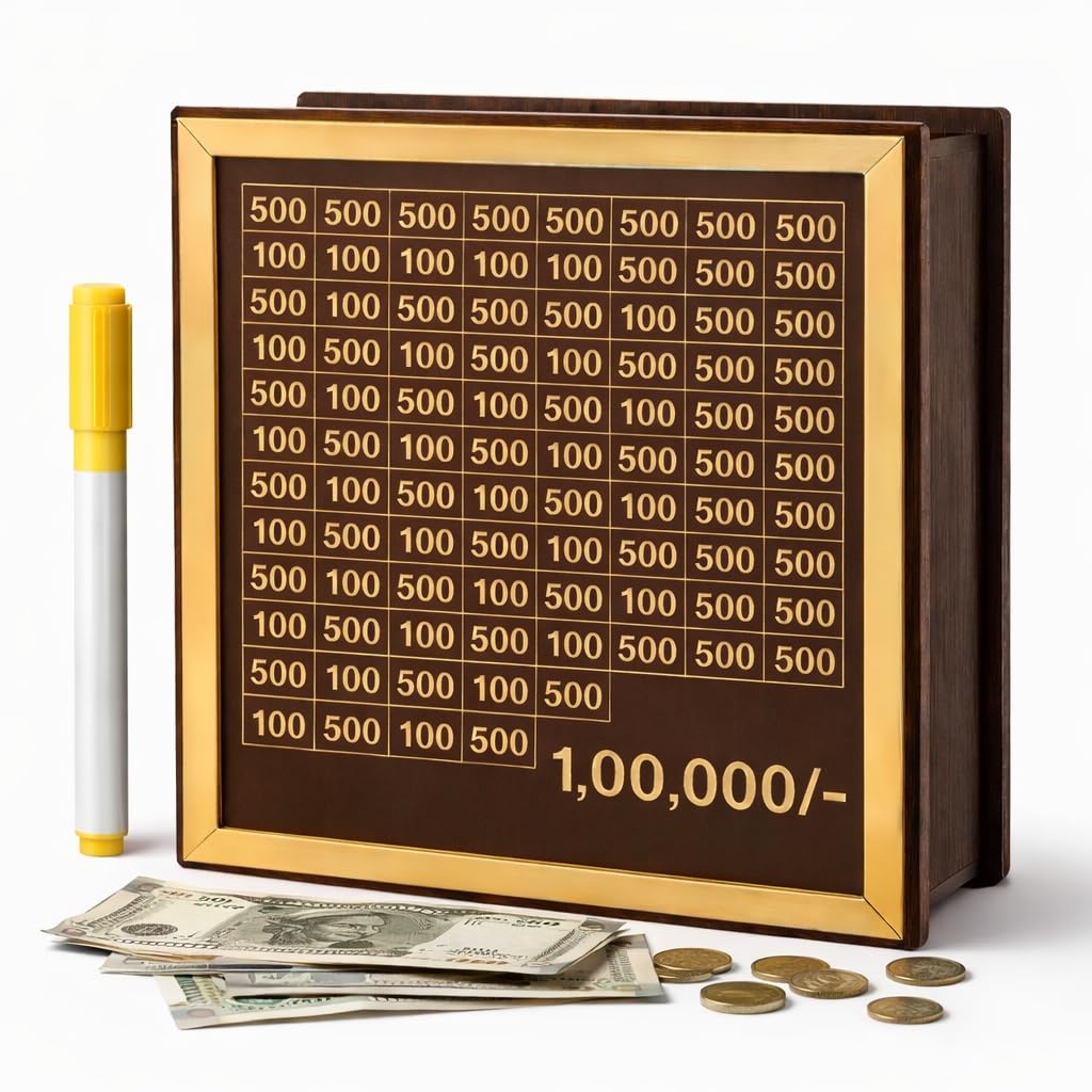 STOFFIER GARTEN Wooden Savings Box for Kids and Adults 100000, Coin Box with Carved Design, Piggy Bank with Numbers, Savings Box, Coin Box, Wooden Piggy Bank for Home and Gifts