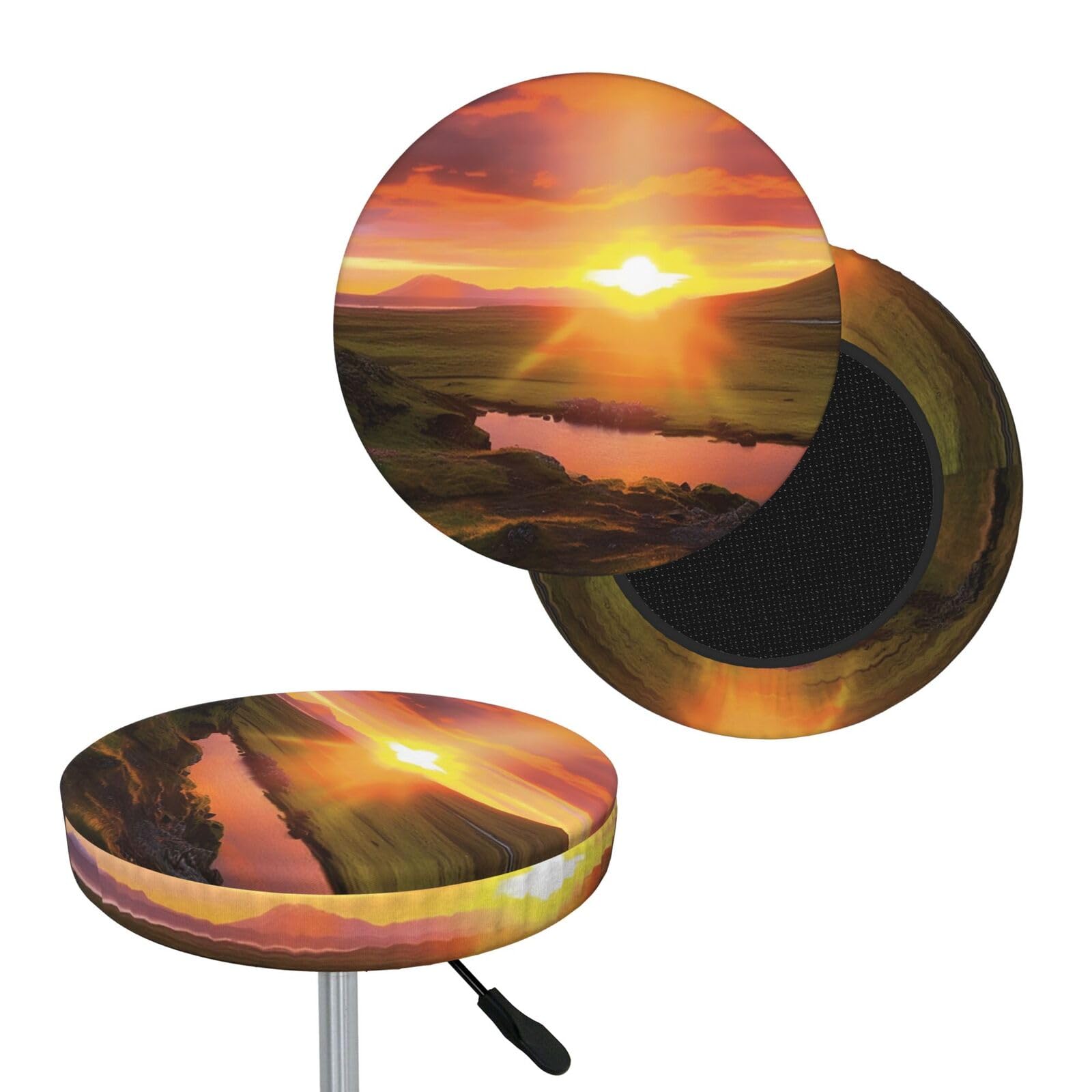 FodPand Iceland Sunset Bar Stool Cover Round Elastic Stool Cushion Covers Washable Bar Stool Chair Slipcover Stretch Stool Seat Covers for 12-14 Inch Chair