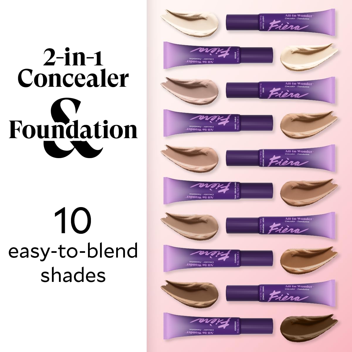 Fièra All-In-Wonder™ Concealer + Foundation – Full-Coverage, Crease-Proof, Hydrating Formula for Mature Skin, Blurs Fine Lines & Dark Circles, Radiant Second-Skin Finish – Neutral, 0.5 FL. OZ. / 15 ML