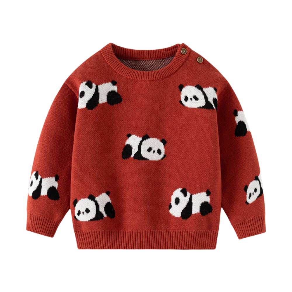DaZhangGui Baby Boy Girl Toddler 100% Cotton Pullover Knit Sweater,Cute Panda, Kid Soft Jacquard Sweatshirt (US, Age, 4 Years, 5 Years, deep-red)