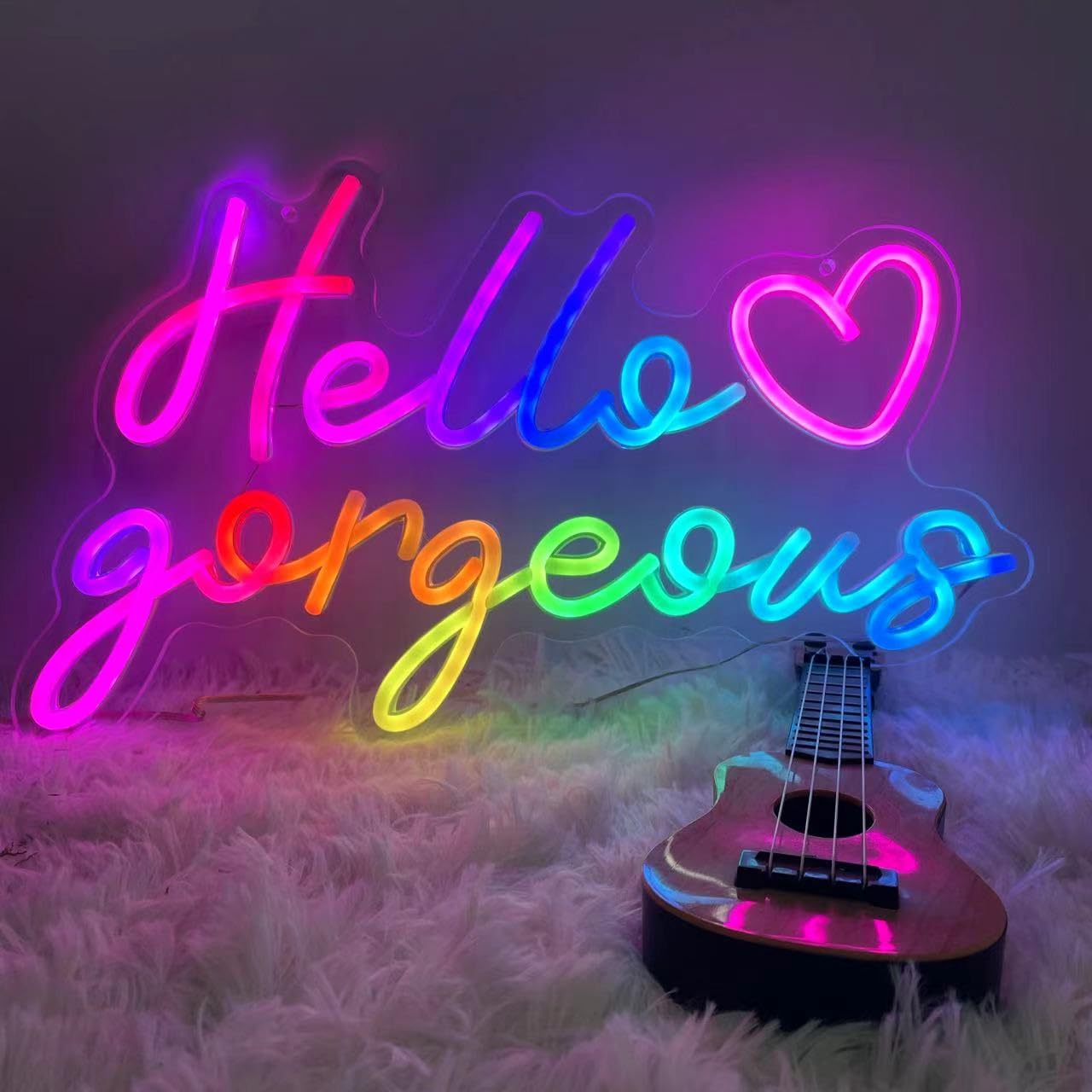 Hello Geogeous Multi Color RGB Neon Sign Powered by USB Color Changing & Scrolling and Flashing Modes APP Remote Control for Home Decor Wedding Parties Gatherings