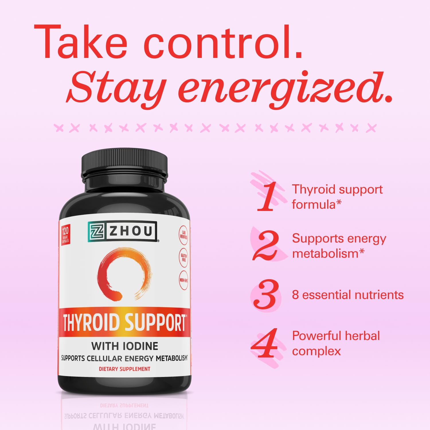 ZHOU Thyroid Support - Thyroid Supplement for Women & Men with Zinc, Iodine, & Selenium, Cellular Energy Thyroid Complex with Ashwagandha, Kelp - 120 Veggie Capsules (Pack of 1) — Amazon image 3