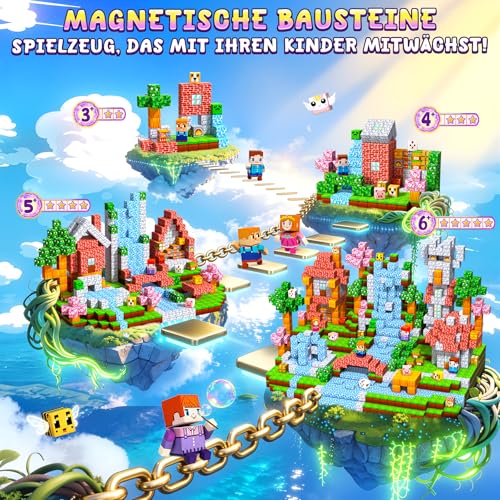 Pourbibi 𝟑𝟎𝟎 𝐓𝐞𝐢𝐥𝐞 Magnetische Bausteine, Magnetbausteine Magnetspielzeug,Magnetische Bauwelt Spielzeug Magnetblöcke für Kinder ab 3-10… – Ansicht 3