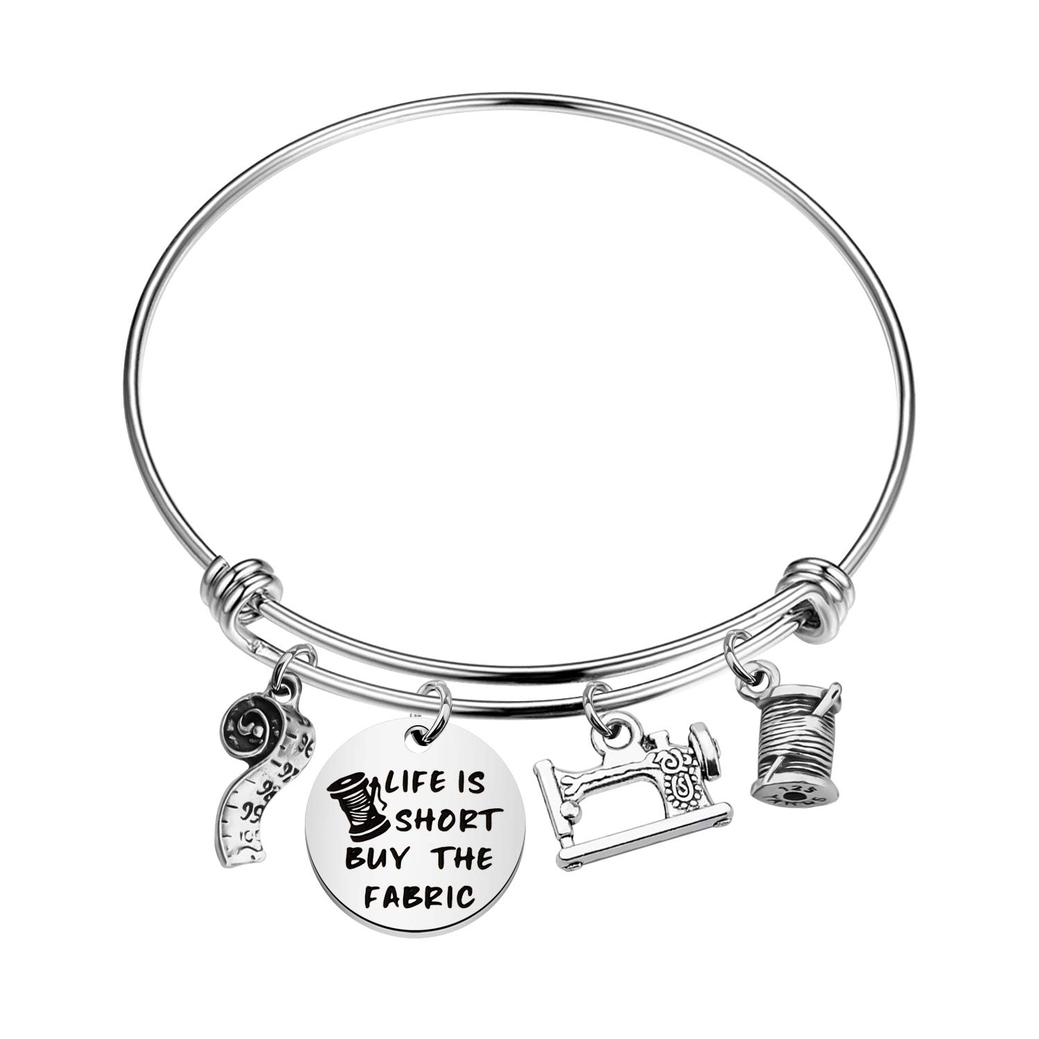 CHOORO Sewing Charm Bracelet Life Is Short Buy The Fabric Quilting Bangle Sewing Lover Jewelry Gift for Seamstress