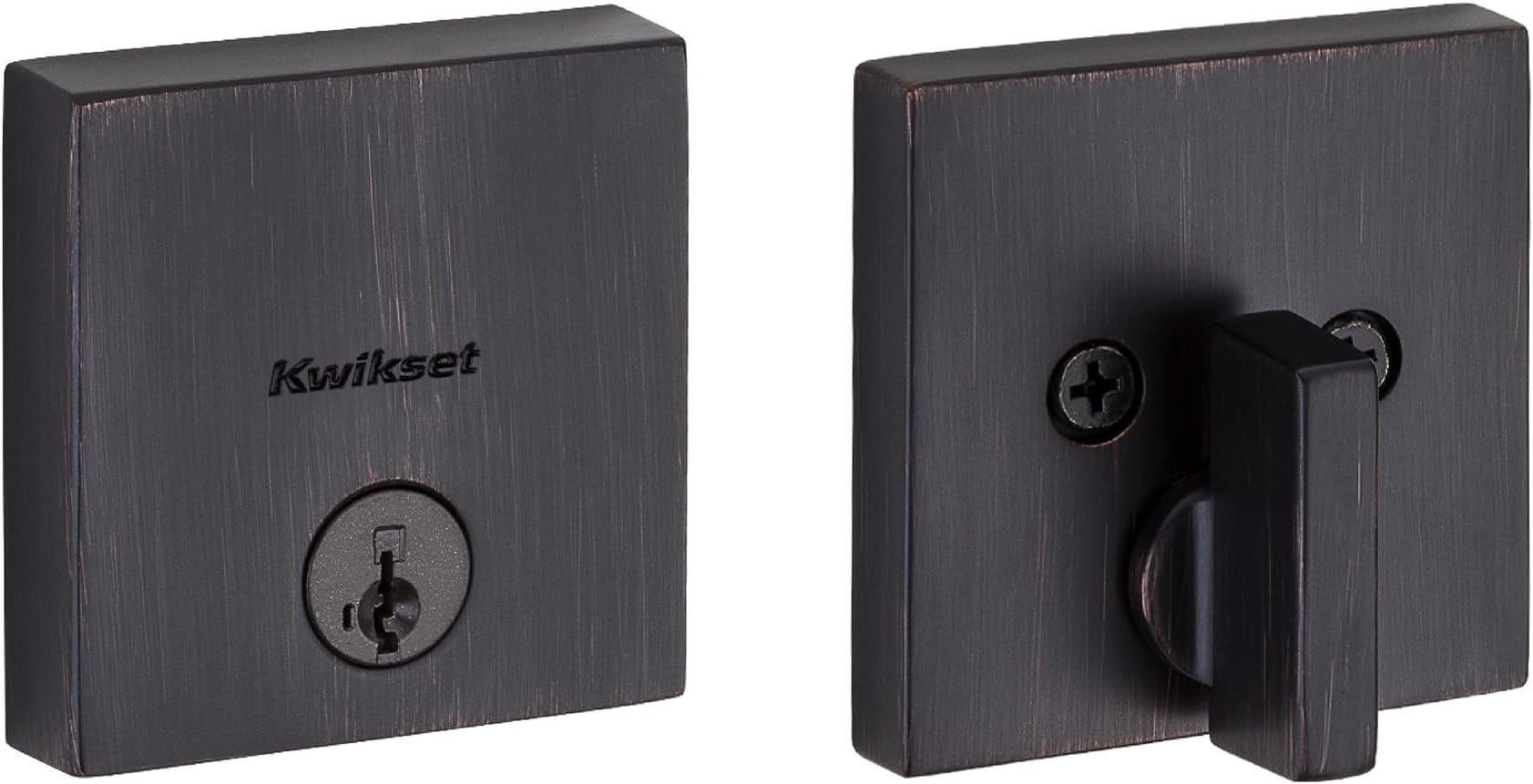 Kwikset Downtown Deadbolt Lock, Venetian Bronze Square Exterior Keyed Front Entry Door, Pick Resistant SmartKey Rekey Security, Single Cylinder Dead Bolt, with Microban Protection