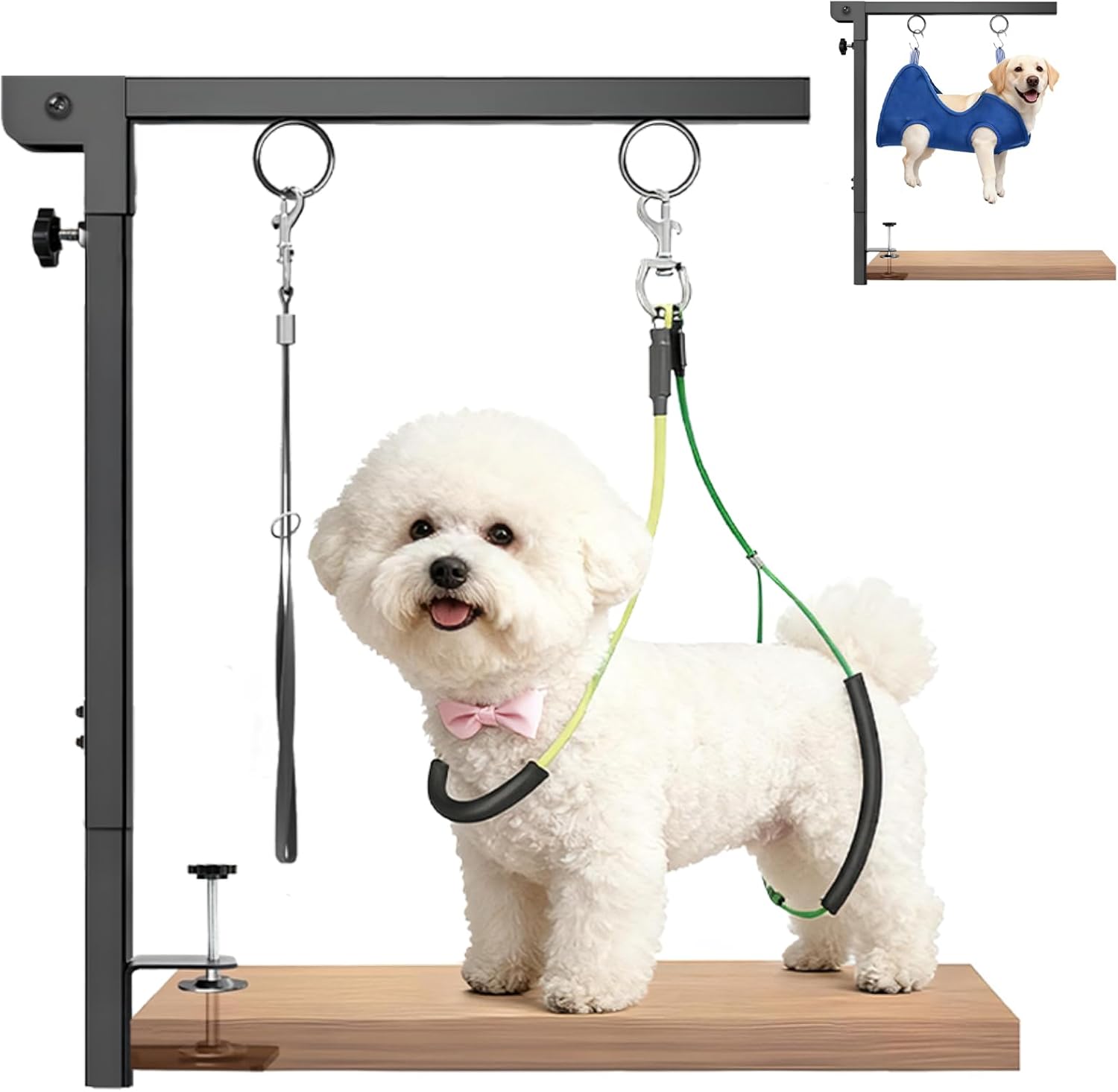 Foldable Dog Grooming Arm with Clamp: Adjustable Height 26"-40" - Heavy-Duty Dog Grooming Table - with dog grooming hammock & No-Sit Holders-Grooming Restraint for Small Medium Dogs at Home or Salon