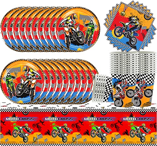 Juego de 61 utensilios para fiestas de motocicletas, accesorios de cumpleaños, platos, servilletas de mesa, decoración para 20 personas