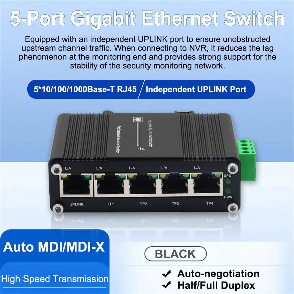 5-Port Ethernet Switch - Industrial-Grade Unmanaged Gigabit