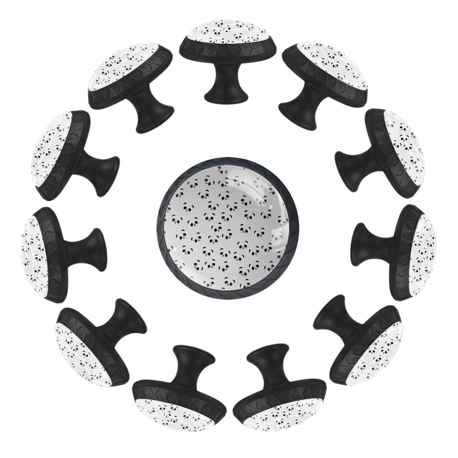 Boutons de tiroir ronds 35 mm motif panda en lot de 12 pour deco meuble bebe