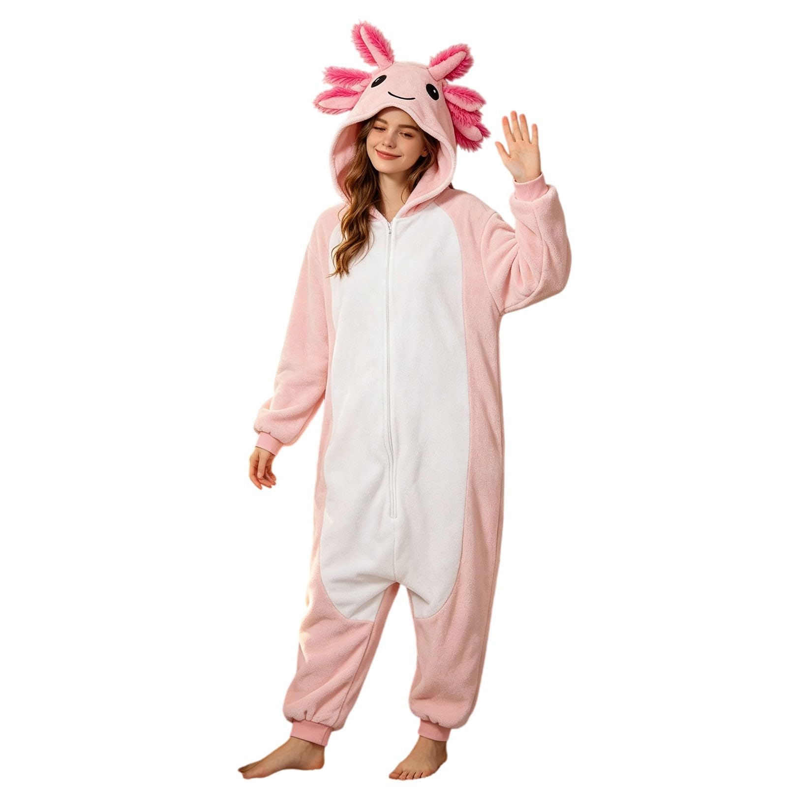 Kids Axolotl Halloween Costume, Hooded Onesie Jumpsuit Boys Girls 3-21 Y — image 1