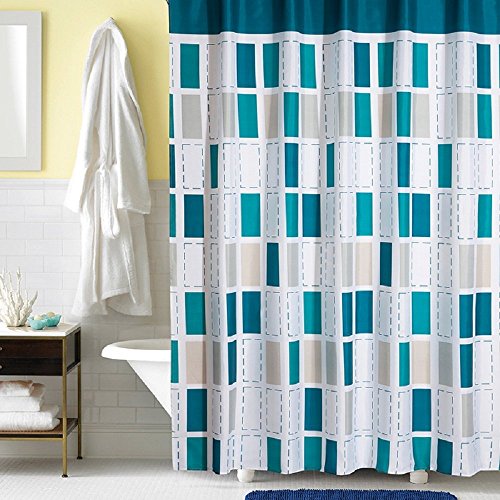 Ufaitheart Modern Checkered Bathroom Shower Curtain Set, Shower Stall Shower Curtain 36 x 72 Inches Fabric Curtains, Multi Color-Turquoise, White, Gray, Beige
