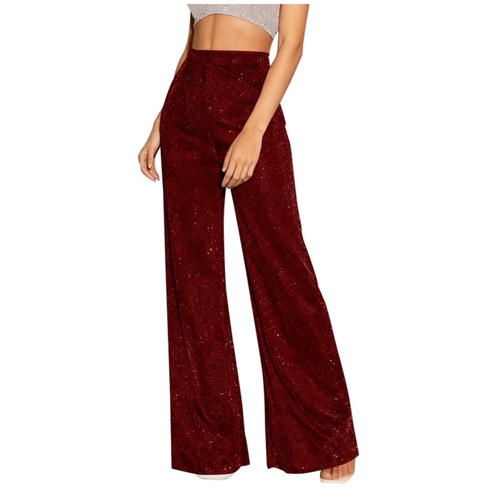 High Waisted Pants for Women Dressy Sequin Wide Leg Trouser Waist Wide Leg Palazzo Pant Casual Loose Long