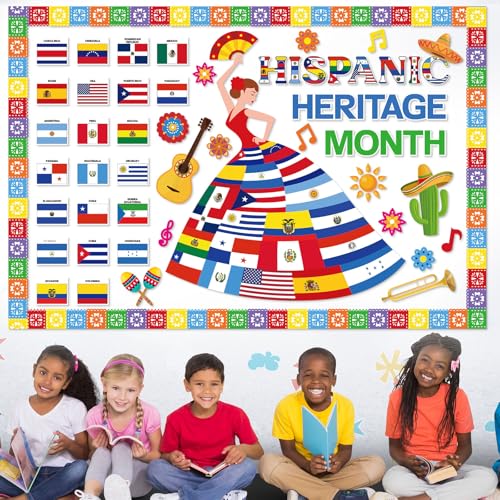Image of HIQINLUG Hispanic Heritage Month Bulletin Board Cutouts Set, Hispanic Heritage Month Decorations Spanish Classroom Decorations Bulletin Boards Flag Cutouts Decoration for Classroom Home Wall Decor