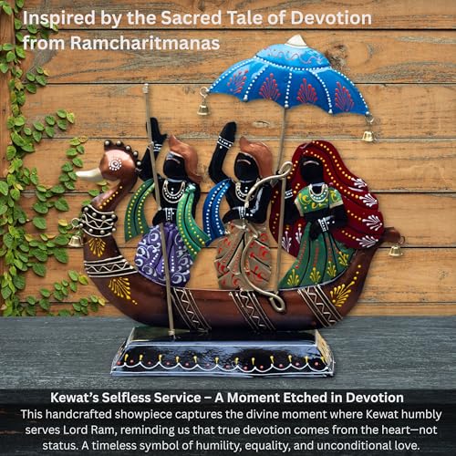 Image of KRAFTSKALA Iron Kewat Showpiece, Ramcharitmanas Inspired Spiritual Table Decor, Mythology Figurine Devotional Gift for Living Room, Housewarming - 12x12 Inch