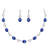 Bridal Wedding Jewelry for Women Oval Teardrop Rhinestone Crystal Collar Necklace Pierced Dangle Earrings Set for Prom Party