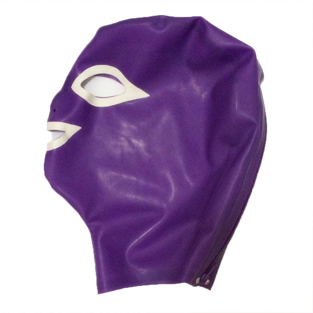 Máscara de látex sexy cubierta de cabeza de goma unisex capucha desgaste único para fiesta sexo BA19 (M, Violeta)