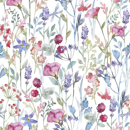 Abyssaly Papel Pintado Autoadhesivo Flor Blanco, Vinilo Adhesivo Muebles 44cm X 300cm, Papel Adhesivo Impermeable Pegatina...