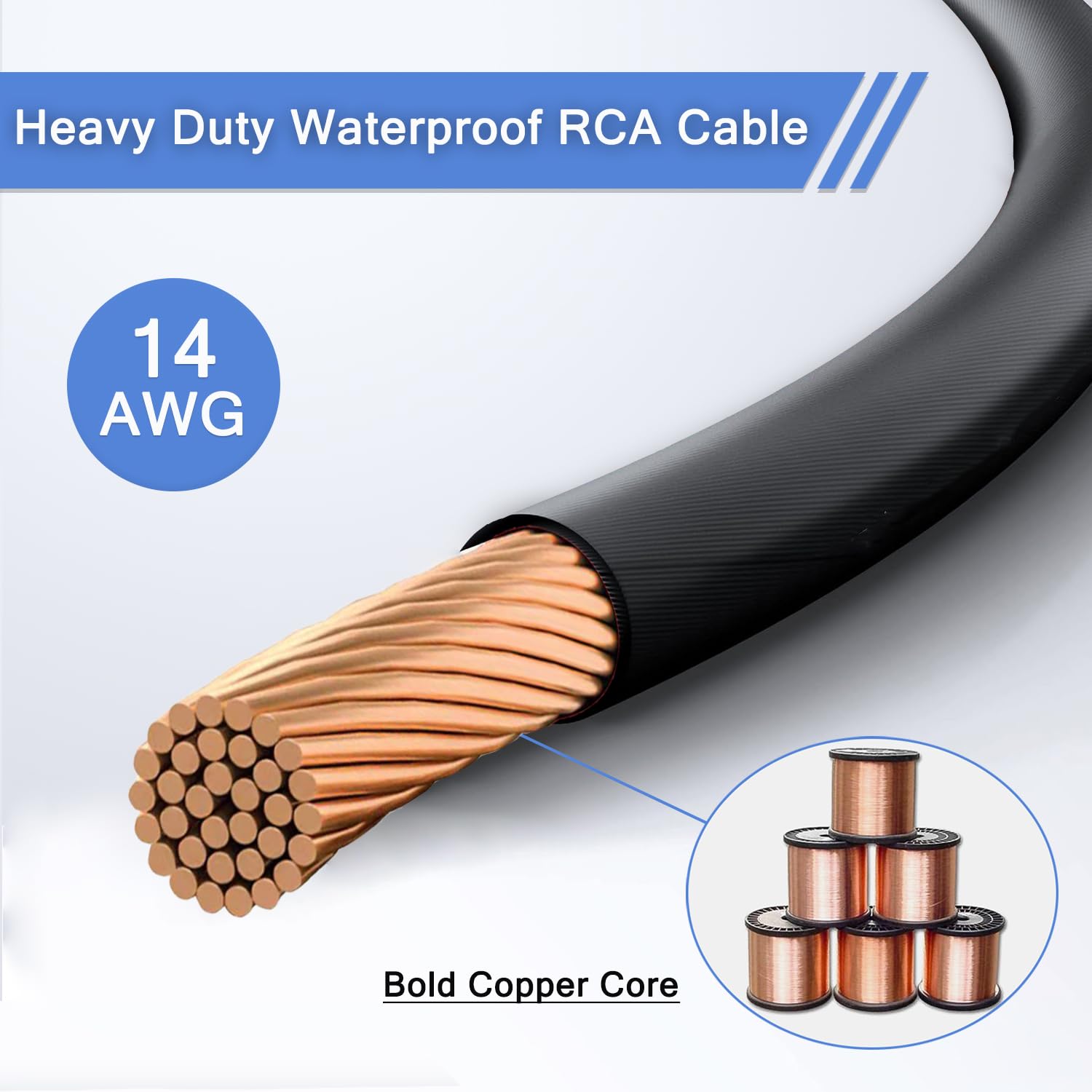ukiism 14AWG RCA Cable Heavy Duty Waterproof, Phone Male to Male Stereo Audio Cable for Subwoofer/amp/HiFi & Home Cinema/Blu-ray/Speakers/TV-2 Pack/1FT