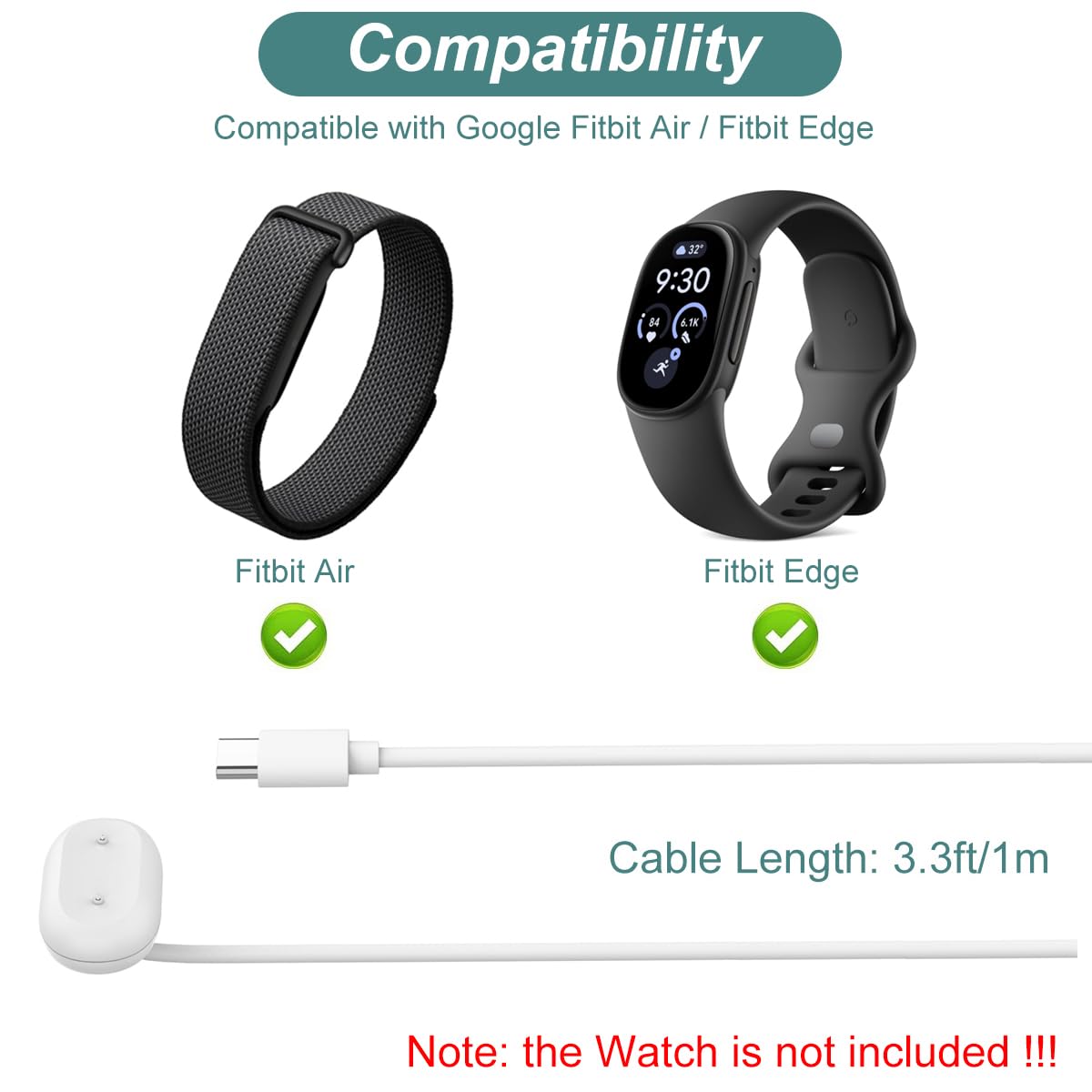 Fitbit Air & Edge Charger - Kissmart USB-C Cable -2