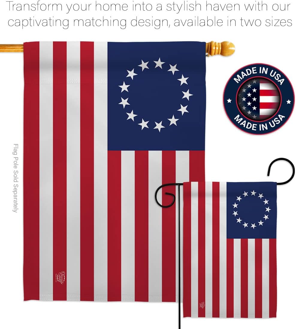 H192173-BO Betsy Ross Americana Historic Decorative Vertical, House Flag 28"x 40", Multi-Color