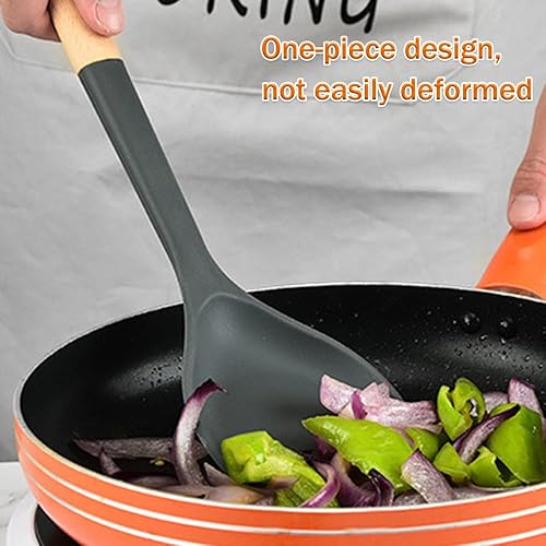 Miniatura 7 de Espátula Wok, espátula de silicona para wok con mango de madera resistente al calor, utensilio de cocina, pala de cocina, cucharón para recoger,