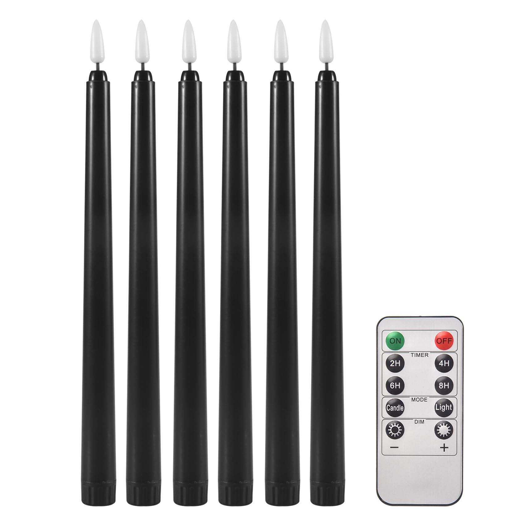 Plomevry Black 6Pcs Flameless Taper Candles Flickering With 10-Key Remote Timer, Battery Operated Led Candlesticks Window Candles