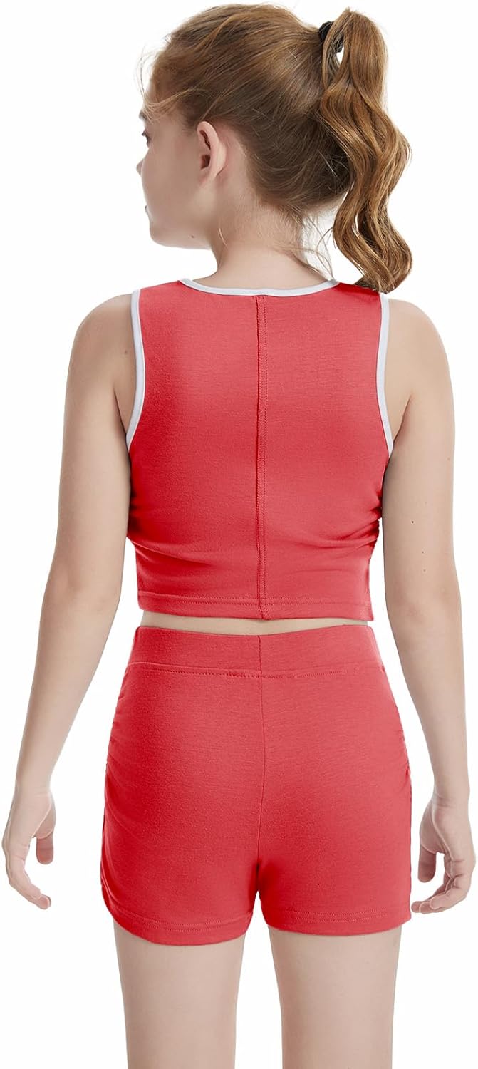 Summer Outfits For Girls Crop Athletic Tank Top and Workout Shorts Teen Color Block Matching Sets - Image 5