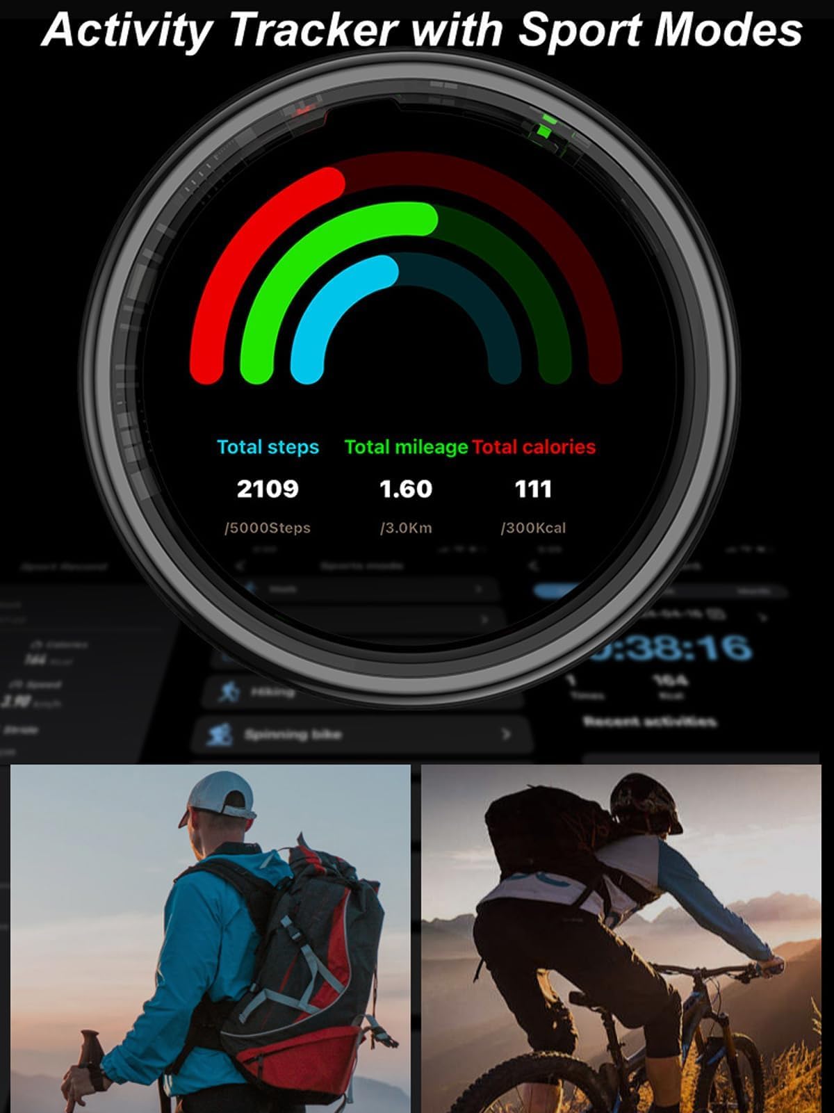 findtime Anello intelligente con display monitoraggio del sonno, monitoraggio della frequenza cardiaca, monitoraggio dell'ossigeno nel sangue, contatore delle dita, controllo dei gesti, contacalorie
