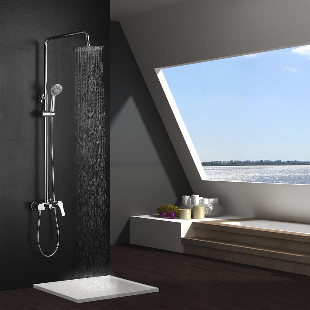 Kibath 400121 Columna Monomando Can Tubo Extensible Regulable en Altura de 80 a 120 cm. Ducha de Mano para hidromasaje y rociador Redondos. Recambios garantizados, Cromo Brillo
