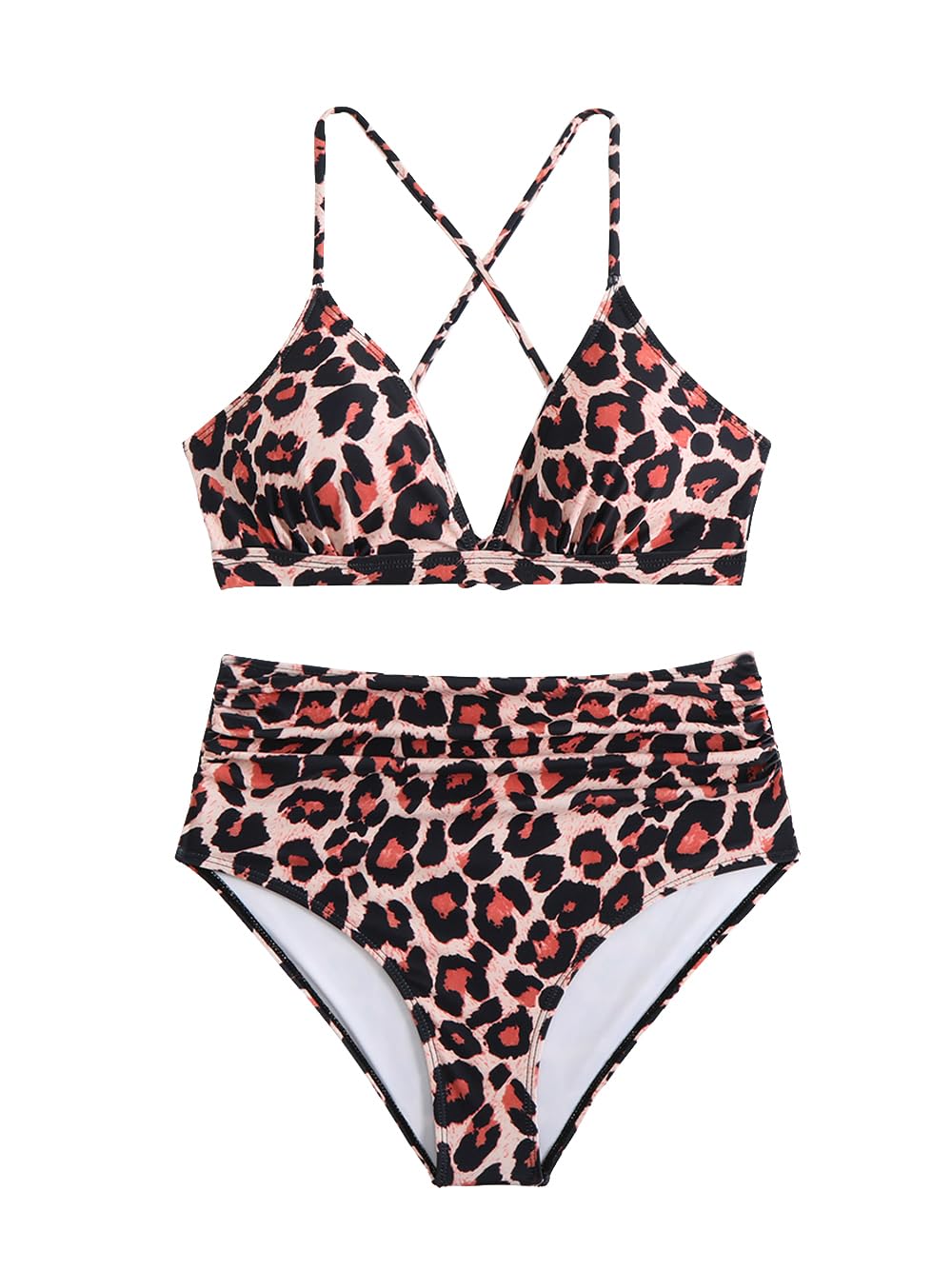 Savarana Womens Bikini Sets Two Piece Tummy Control Swimsuits V Neck High Waisted Crisscross Back Bathing Suit