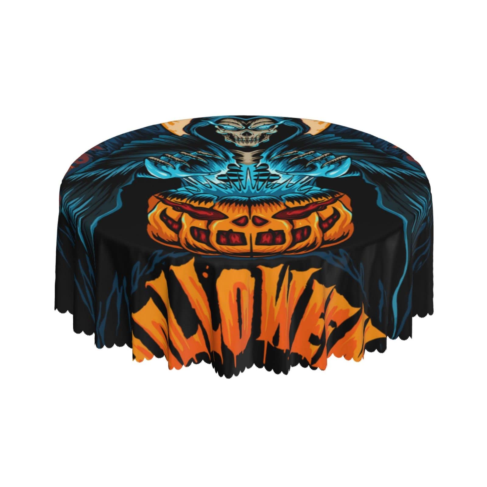 Lsjuee Grim Reaper Halloween Horror Round Tablecloth 60 Inch Printed Washable Tablecloth for Dining Party Holiday Fall Home Decorative