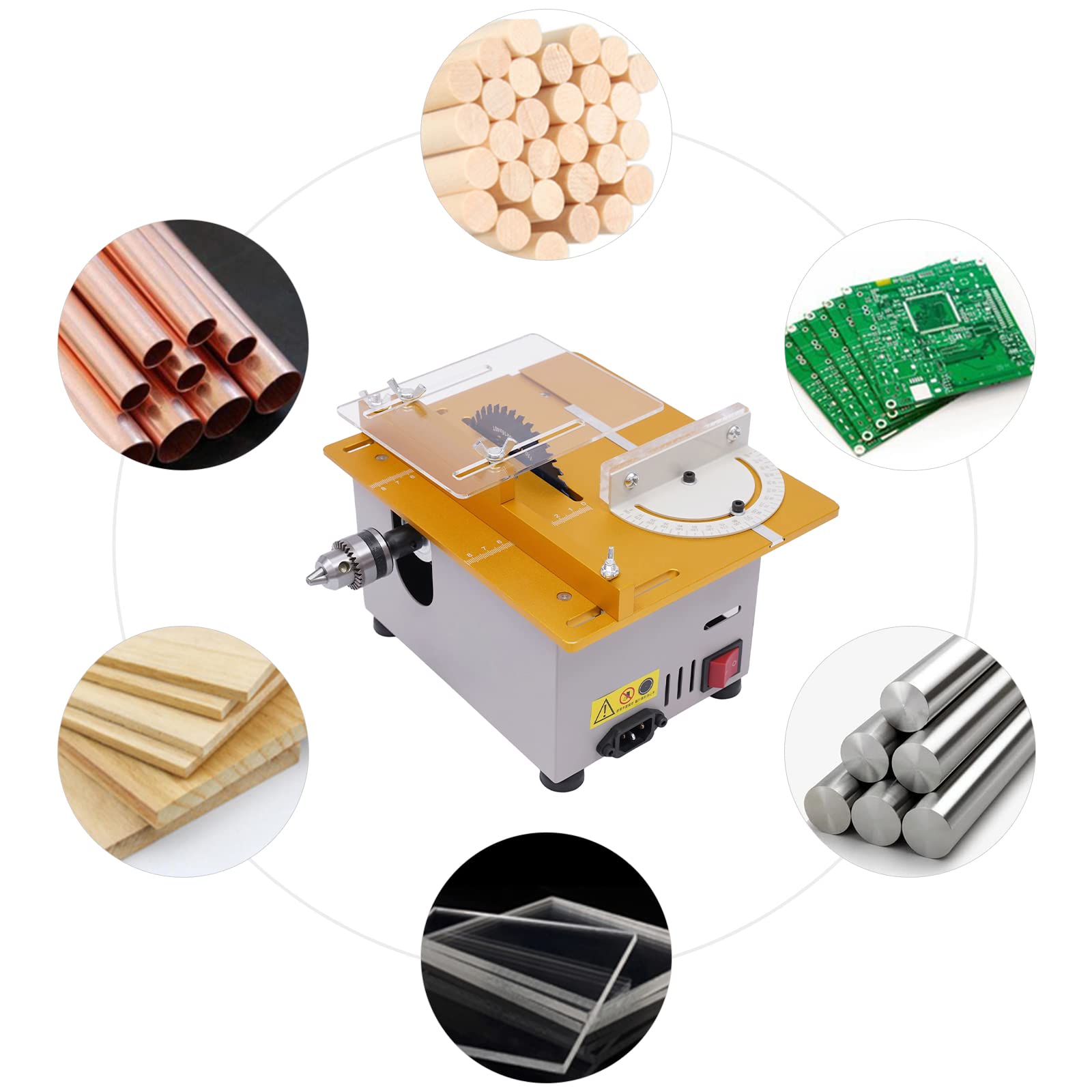 Mini sega da tavolo per hobby, fatta a mano, per lavorazione del legno, modello fai da te, strumento da taglio, mini sega elettrica da tavolo, per modellismo, artigianato, ecc. oro