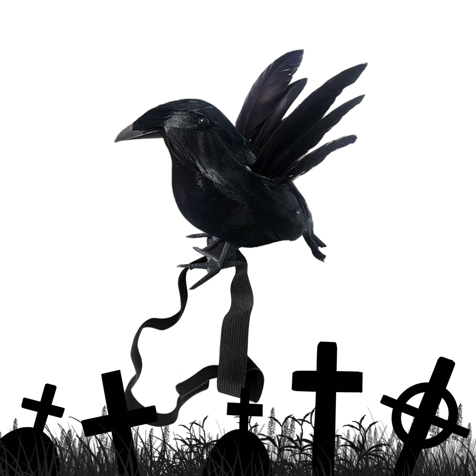 Statua wrony - Halloween sztuczny kruk, rekwizyt cosplay z elastyczn? opask? akcesoria do kostiumu do wewn?trz ogrodu podwórka rami? zewn?trz nagrobki nawiedzony dom podwórko dom