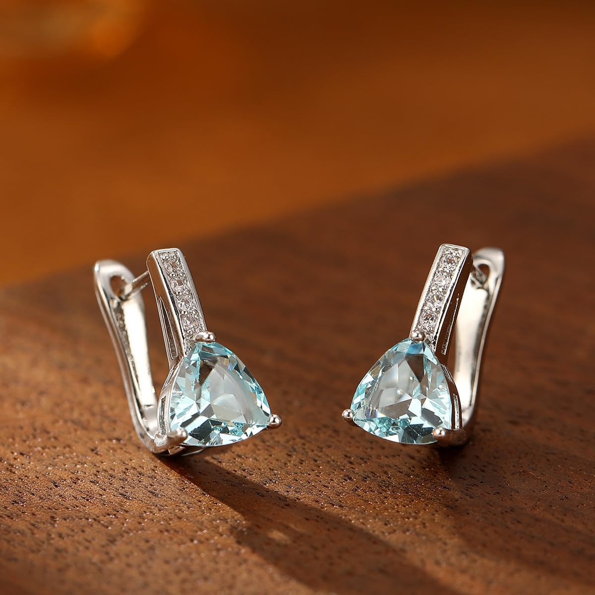 Light Blue Gemstone Small Huggie Hoop Earrings for Women 925 Sterling Silver Ear Cuff Lightweight Dainty Tiny Hoops Leverback Dangle Earring Trendy Fashion Wife Bridesmaids Jewelry - Image 3