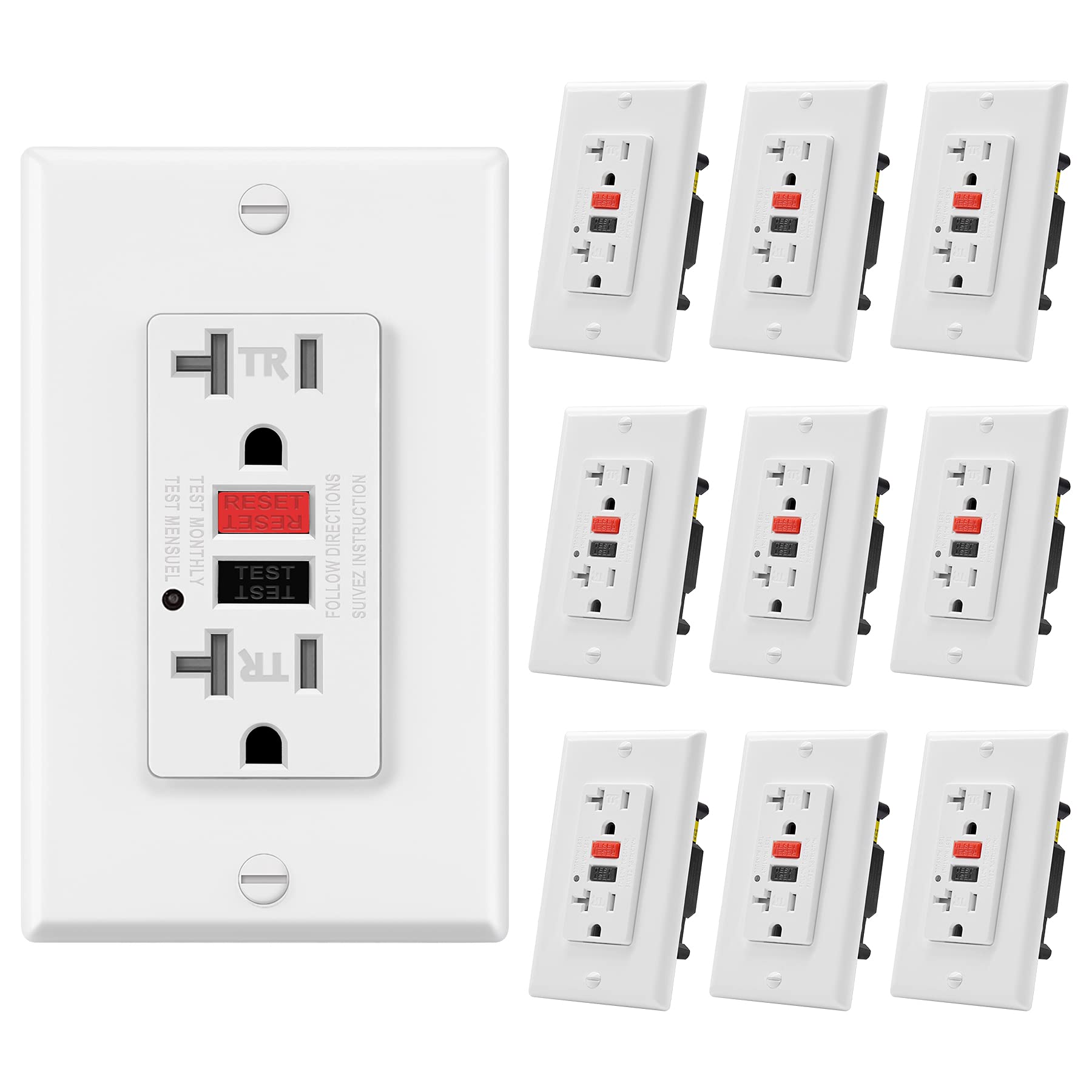 10 Pack - ELECTECK 20 Amp GFCI Outlets with LED Indicator, Tamper-Resistant, ETL Certified, White