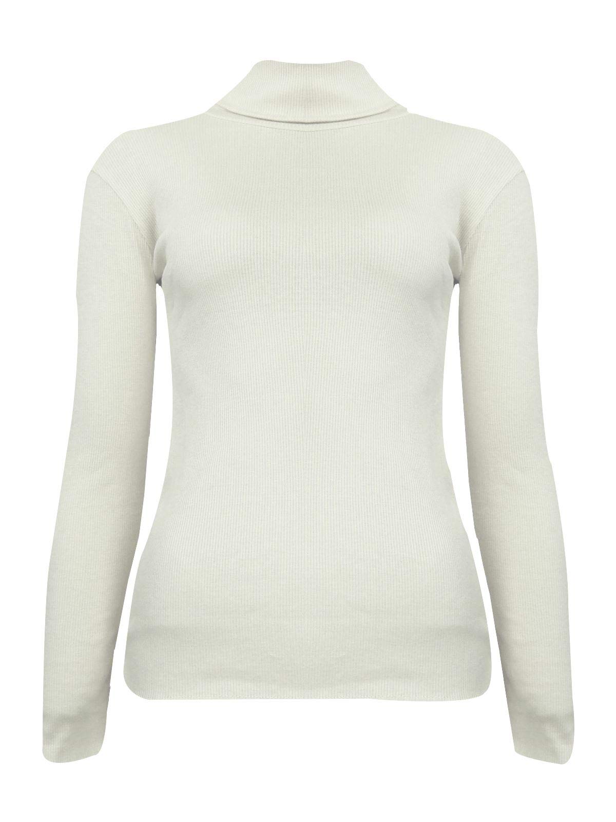 FASHION FAIRIES Ladies Polo Turtle Neck Ribbed Jumper Long Sleeve High Polo Neck Top Womens Winter Warm Sweater Formal Casual Wear Rib Knit Top (Cream UK 12-14)